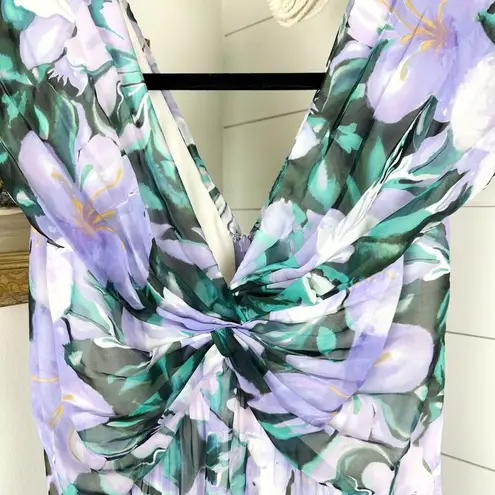 Tadashi Shoji Edith Printed Floral A-Line Dress Tea Midi Length Lilac NWT Size 8