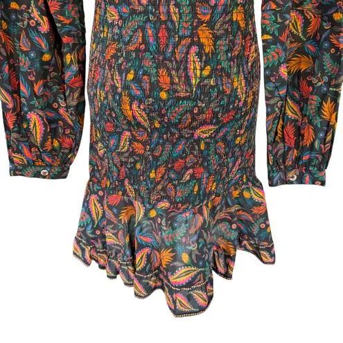 Farm Rio Pineapples Mini Dress Floral Fruit Print Black Orange Size Small