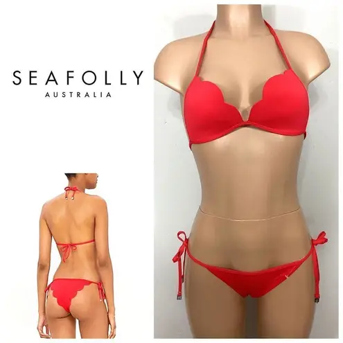 Seafolly New. red petal edge bikini set. USA 10. Retails $179