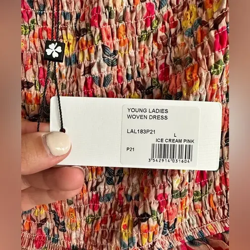 Lili Sidonio woven midi dress ice cream pink floral off the shoulder Large NWT