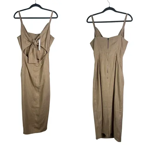 NWT Caara Linen Cotton Blend Midi Dress Cutout Tie Medium M Khaki Tan Event