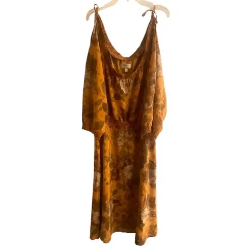 Anthropologie Moulinette Soeus Cara Silk Cold Shoulder Midi Dress Orange 6