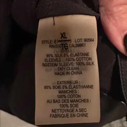 Elie Tahari  black silk lace tunic top scoop neck full sleeve $350 XL