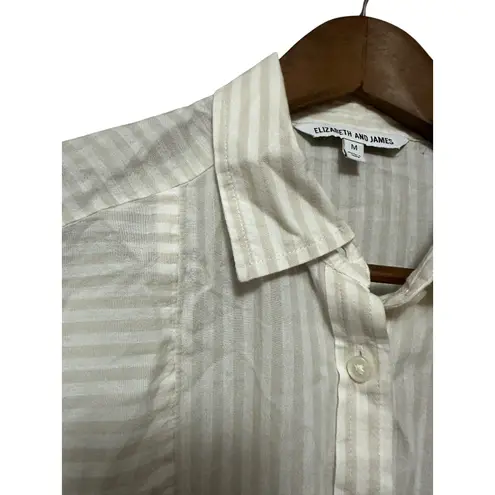 Elizabeth and James Cream Striped Long Sleeve Button Down Shirt - Size M - Image 5