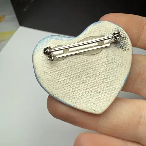 Snowman & Cardinal Bird In Heart Ceramic Brooch Pin Handcrafted Hand Made