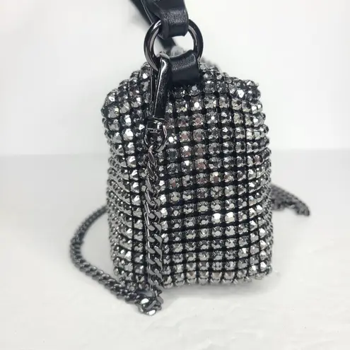 Madison West Rhinestone 2 Way Top Handle Chain Crossbody Purse Bag Silver Black