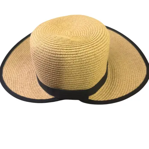 Sun N Sand Straw Sun Hat Womens Black Ribbon Trim Summer Beach Vacation Travel Tan