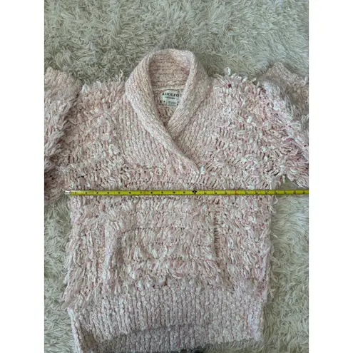 Vintage 90's Adolfo Pink Knit Shaggy Retro Boho Sweater Looped Textured Size M