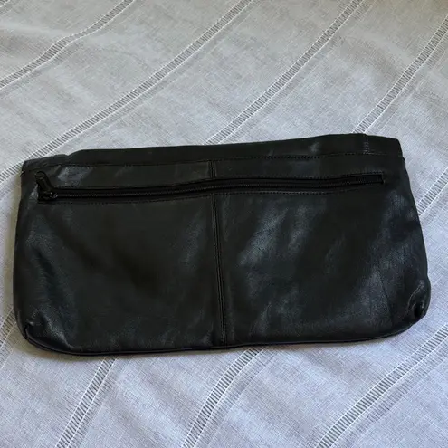 Pioneer Vintage 80s Black Leather Fold Over Clutch.