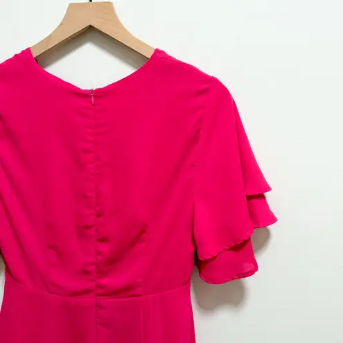 Vintage hot pink fuchsia barbiecore coquette v neck dress ruffle sleeve small