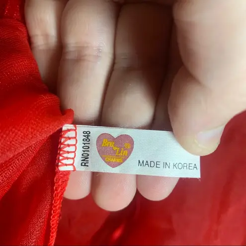 VTG Bra Lin Charms Red Mesh Sheer V Neck Chemise Teddy S