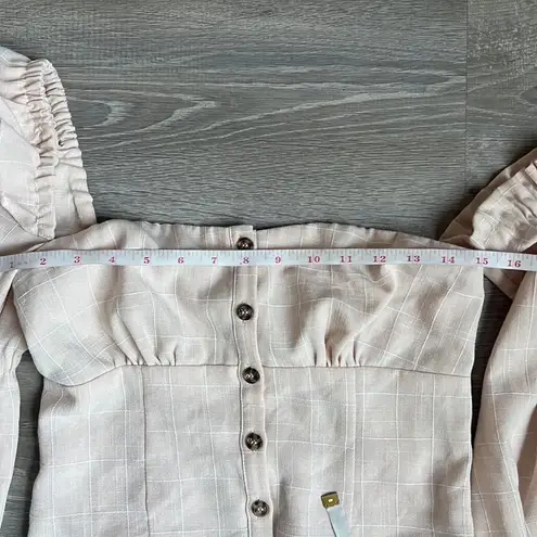 Song Of Style Emery Top One Shoulder Ruffle Beige Check White