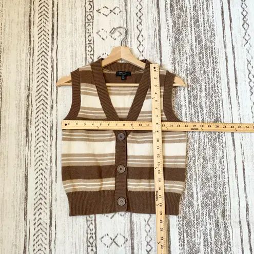 Witty Fox Brown Stripe Knit Button Down Vest Top XS