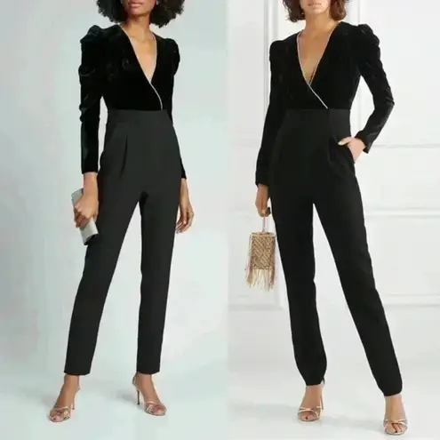 Veronica Beard NWT Veronica Beard Cleo Crystal-embellished Velvet Crepe Jumpsuit Size …