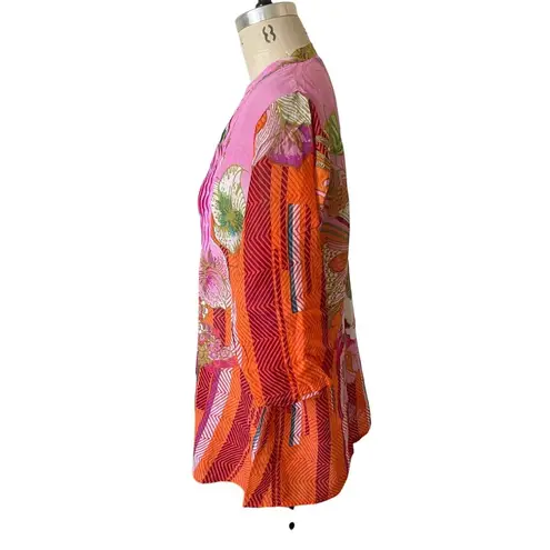 Antica Sartoria Positano Pink Floral Print Cotton Tunic Size Medium