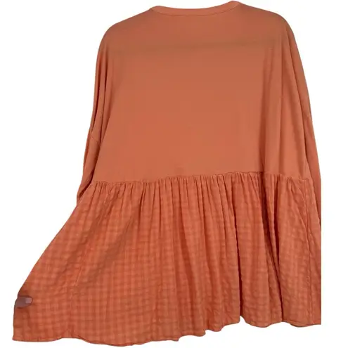 Pilcro Anthropologie Long-Sleeve Babydoll Top Light Orange Gingham Size Small
