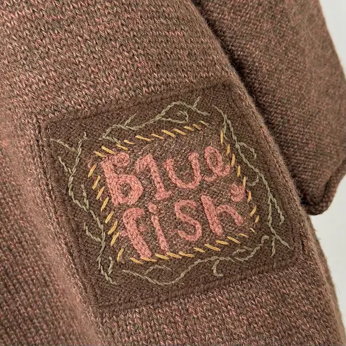 Blue Fish Vintage Wool Handmade Patch Sweater Tunic Brown Sz 3
