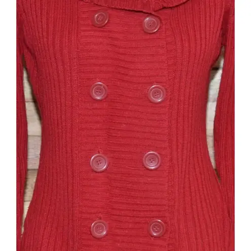 Effeci Ladies Red Double Breasted Hooded Cardigan Sweater Size S PS Cozy