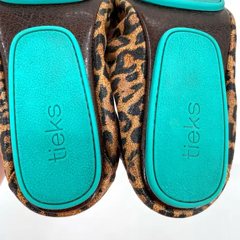 Tieks Leopard Print Ballet Flats Brown Tan Leather Foldable Travel Shoes Size 7