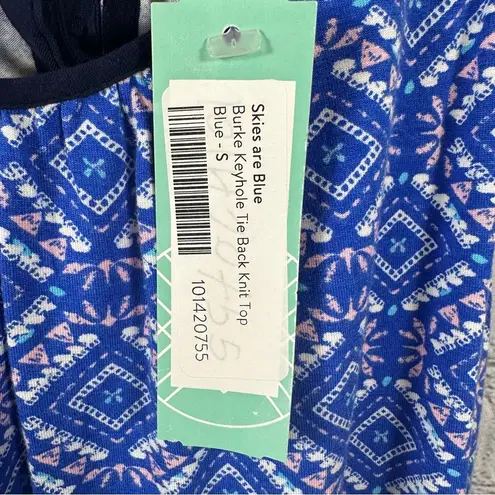 Skies Are Blue Burke Keyhole Knit Halter Top Tie Back Blue & Coral S NWT