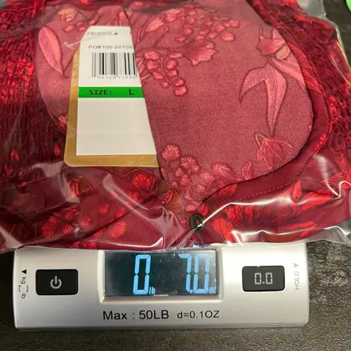 Mason & Belle Kara Peplum Blouse Red Floral Smocked Long Sleeve L NWT Indie Boho