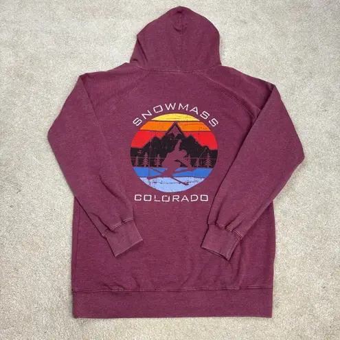 Just4Wear Snowmass Colorado Skiing Graphic Hoodie Kangaroo Pocket Size M Red Size M