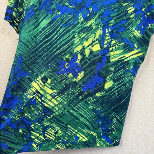Kenar Blue Green Silk Blend Daphne Knit Top Sz L Multicolor Print Short Sleeve