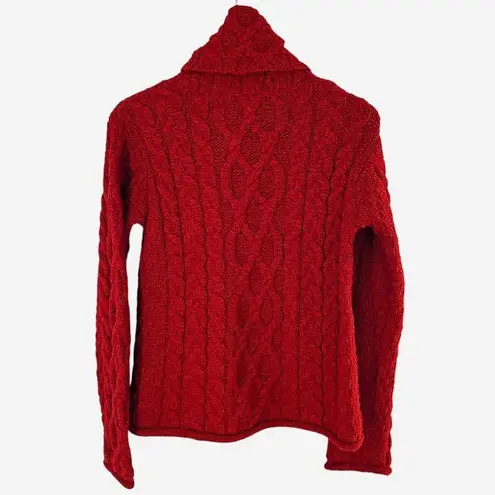 Inis Crafts Marled Red 100% Merino Wool Cable Knit Sweater Size Small