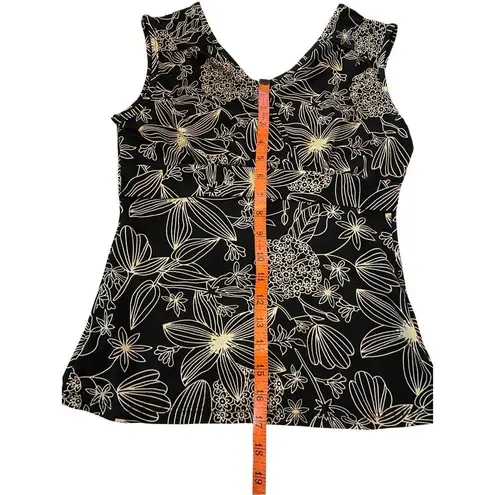 Floral Wide Strap Tank Top Summer Vacation Coastal Beach Flowers Boho Bohemian Black