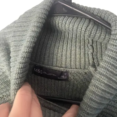 M & S Collection Women's Size Medium Green Tight Knit Turtle Neck Sweater