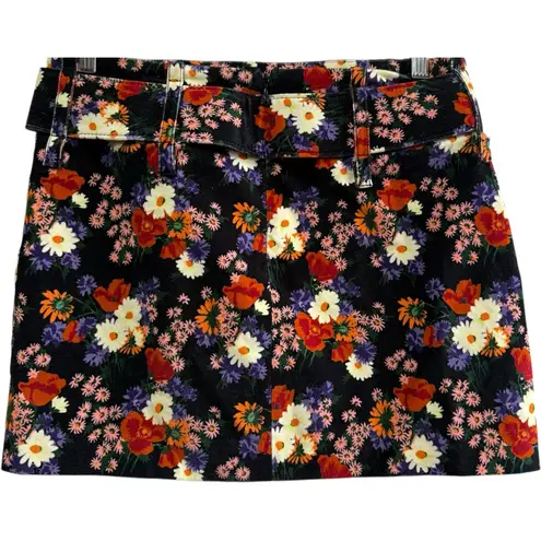 STAUD New Velvet Belted Garden Floral Lined Black Daisy Mini Skirt Rare Luxe 8