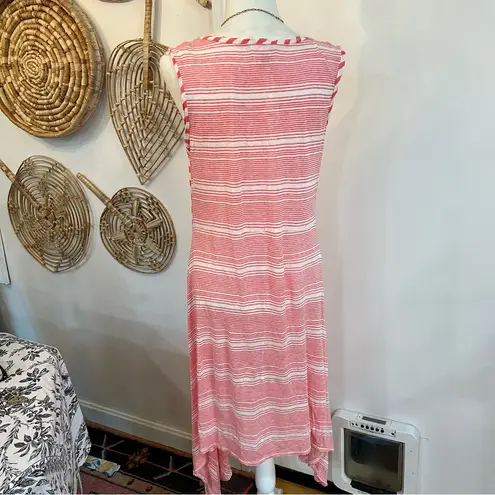 SUNDANCE Catalog Coral Mix Striped Linen Jersey Hanky Hem CALPURNIA Dress Sz L Pink Size L