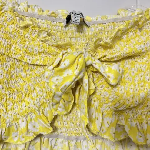 MISS SELFIE Yellow Floral Cropped Shrug Blouse Size XL EUC Gold