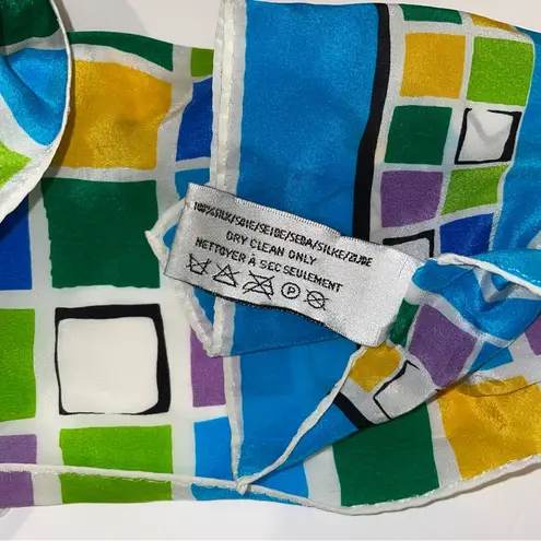 Liz Claiborne Vintage funky color block squares  silk scarf turquoise