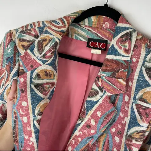 Vintage 80s 90s Pastel Retro Funky Blazer Jacket Sz 16 Boho Aztec Western Print Pink