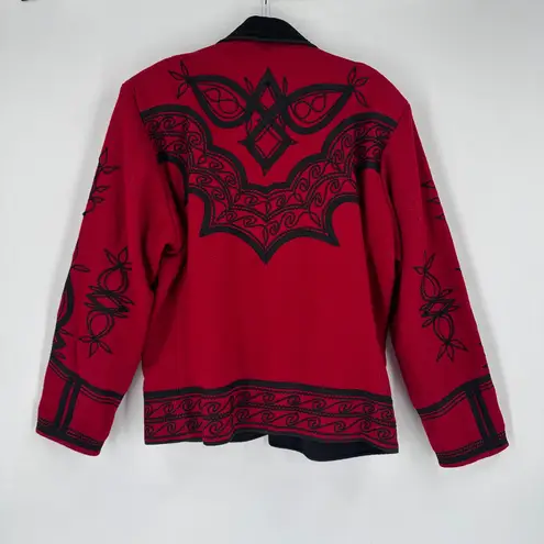 Unique Embroidered Wool Jacket Red/Black Size XL Made in Guatemala unisex Red