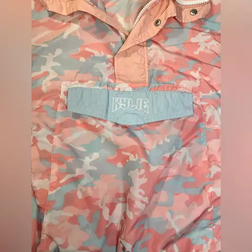 Kylie Camo Anorak Jacket Windbreaker Kangaroo Pocket Oversized Half Zip Large Pink