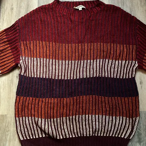 Haptics Multicolor Striped Chunky Knit Oversized Crew Neck Sweater Medium Retro Red