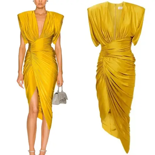 Alexandre Vauthier Amber Ruched Midi Dress NWT 34/2 Gold Size undefined
