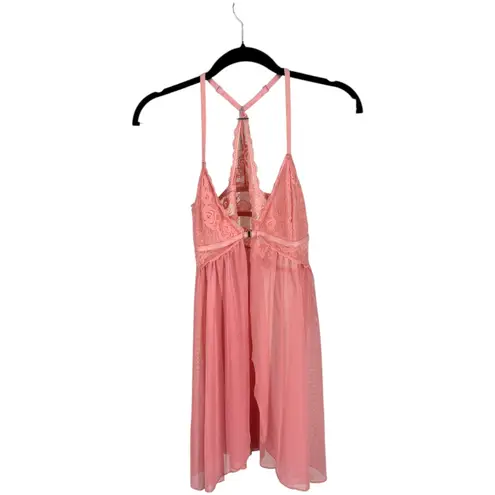 Pink Lace Trim Babydoll Nightgown Lingerie Slip Dress Women size L Size L