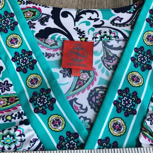 Tracy Negoshian Womens Dress Size XS Teal White Print Tank Bright Bold Preppy