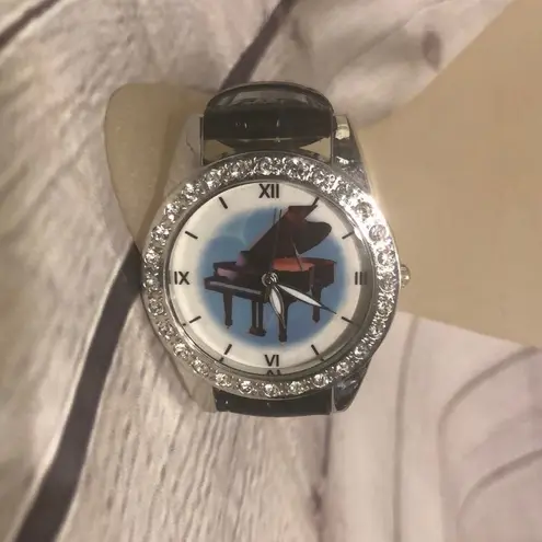 Watch With Pleather Band and Piano Face Black