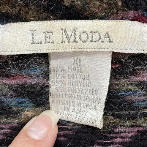 Moda VTG Le Cardigan Sweater Womens XL Full Zip Up Striped Knitwear Grandpa boho