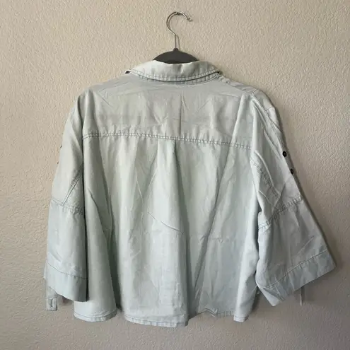 Shannon Passero Blue Boxy Button Down Shirt With Roll Up Sleeves Women's Size L Size L