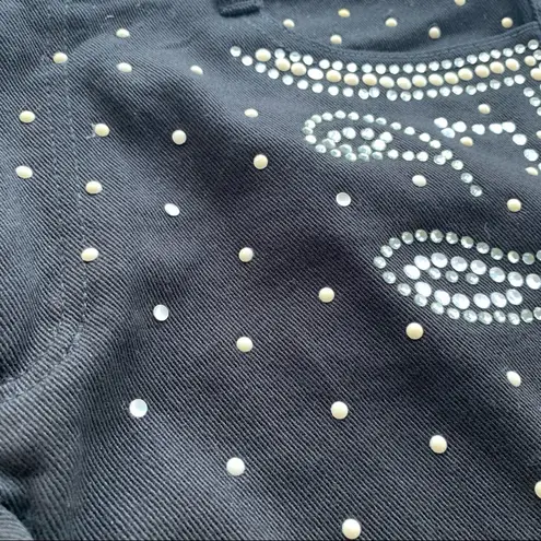 Olsenboye Demin Bedazzled Frayed Hem Shorts in Black -Size 1, Jewels, Dots Studs