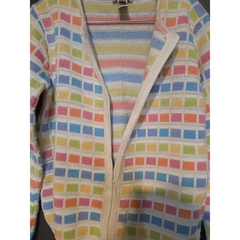 Talbots  Pastel Zip‎ Up Cardigan, Y2k Rainbow Square Sweater, Women's Size Small - Image 7