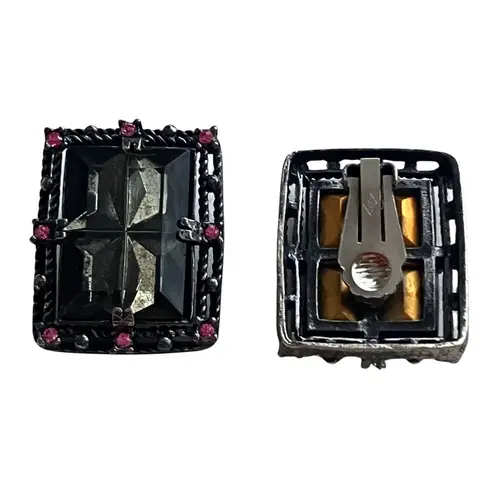 Vintage 50s Signed Sarah Coventry Midnight Magic Black Smoky Stone Clip Earrings