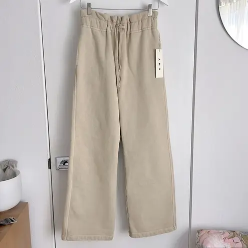 NWT AMO Heavyweight Homestead Wide Leg Sweatpants in Oatmeal Heather Size S Tan
