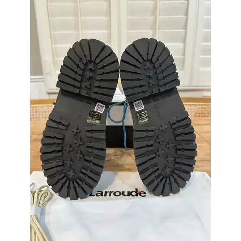 Larroude Jordan Low Combat Boots Kidskin Leather Ivory Violet Size 5.5 or 6 NIB White