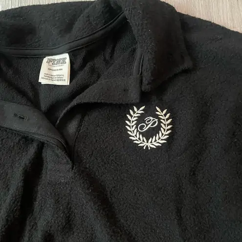 PINK - Victoria's Secret Victoria’s Secret PINK Preppy Cropped Polo Sweatshirt Black White Small